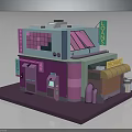 Colorful Cartoon Style 3D Model Building With DANS And RECEPTION Signboards Awning Windows And Doors