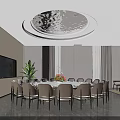 Elegant Private Dining Room With Round Table Chairs Large Screen TV And Ceiling Light 3d model