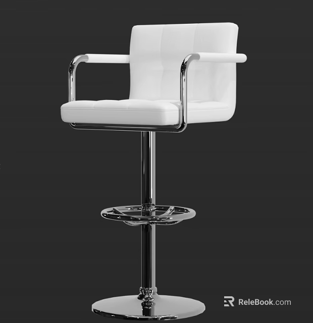Upholstered Modern White Bar Stool With Armrests And Chrome Metal Base Design 3d model
