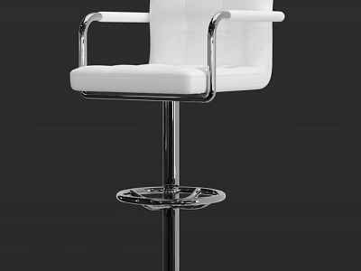 Upholstered Modern White Bar Stool With Armrests And Chrome Metal Base Design 3d model