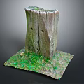 Natural Wooden Stone Stump Decorative Piece With Rustic Texture And Green Moss