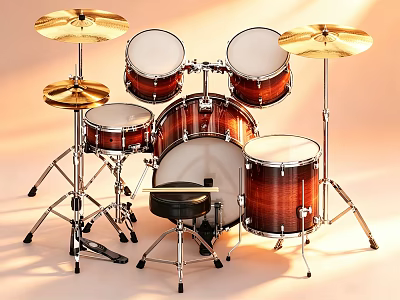 Professional Wooden Drum Set With Cymbals Drum Stool And Musical Instrument Accessories 3d model
