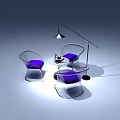 Transparent Frame Purple Cushion Chairs Round Table Set With Small Vase Floor Lamp Gray Background
