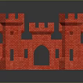 Red Brick Castle Architecture Design With Multiple Towers And Archway Structure
