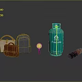 Everyday Living Items Including Green Gas Cylinder Handbags Backpack Magnifying Glass And Bread Roll