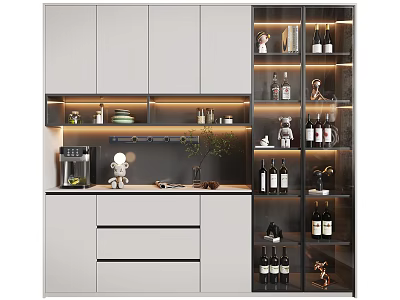 Modern Wine Cabinet With LED Lighting And Decorative Wine Bottle 3d model