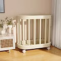 Beige Mobile Storage Rack for Kids Room with Basketball Rabbit Plush and Toys
