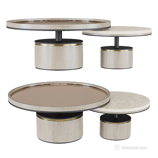 Modern Round Coffee Tables With Wooden Base And Smooth Tabletop Design 3d model