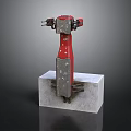 Red Industrial Mechanical Device Mounted On Concrete Base With Metal Parts
