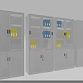 Gray Metal Bookcases With Glass And Solid Doors Storing Yellow And Blue Folders