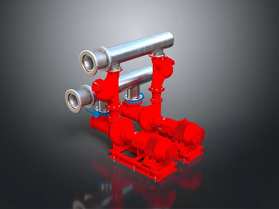 Industrial Red Pumps With Stainless Steel Piping And Mechanical Structure Components 3d model