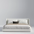 Double Bed with White Headboard Light Sheets and Dark Throw Pillow in Modern Design