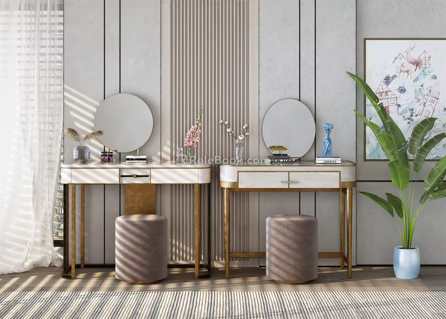 Light Luxury Dressing Table Dressing Table Dressing Chair Combination 3d model