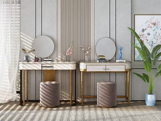 Light Luxury Dressing Table Dressing Table Dressing Chair Combination 3d model