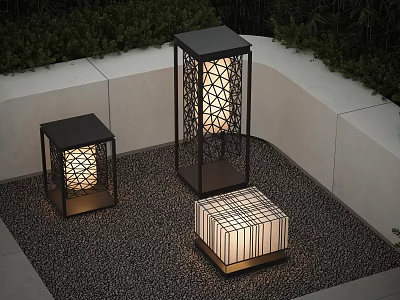 Modern Outdoor Lights With Geometric Lattice Design For Garden Patio Area 3d model