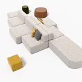 Gray Modular Sofa Combination With Interlocking Modules Yellow Pillows And Brown Green Stools 3d model