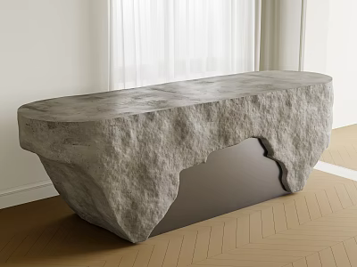 Stone Bar Counter In Modern Interior With Long Gray Rock Surface And Wooden Floor 3d model