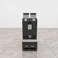 Black Coffee Machine As Modern Kitchen Appliance On Gray Tile Floor With Small Cup