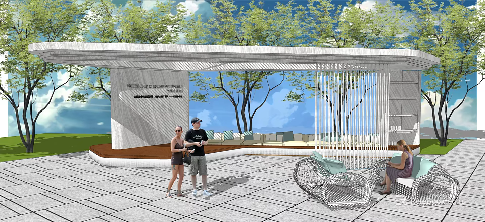 Modern Pergola Design With Green Trees And Blue Sky Outdoor Relaxation Area 3d model 