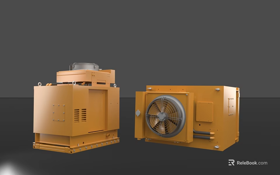 Large Yellow Industrial Mechanical Equipment Featuring Top Structure and Fan Component 3d model 