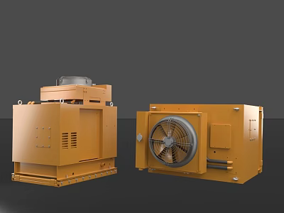 Large Yellow Industrial Mechanical Equipment Featuring Top Structure and Fan Component 3d model