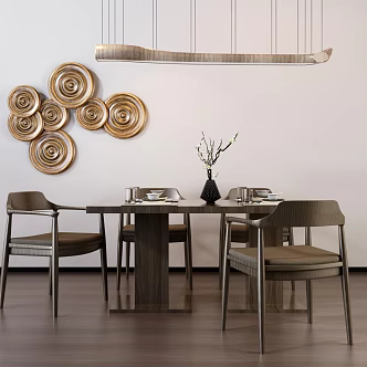 Nordic Dining Table and Chair Combination Dining Table and Chair Wall Decoration Chandelier Tableware Ornaments 3d model