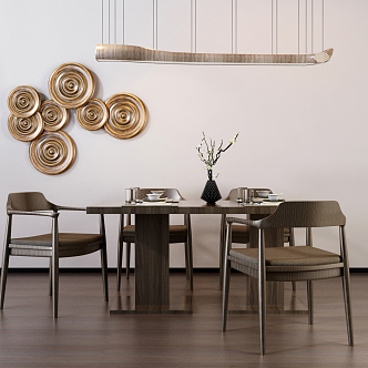 Nordic Dining Table and Chair Combination Dining Table and Chair Wall Decoration Chandelier Tableware Ornaments 3d model