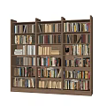Wooden Bookshelf with Multiple Shelves Filled with Various Books and Decorative Items