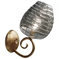 Elegant Wall Lamp With Transparent Shade Metal Wire Frame And Gold Decorative Base