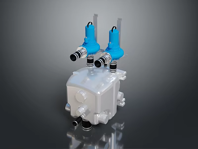 Industrial Mechanical Component With White Main Body Two Blue Valves And Black Connectors 3d model