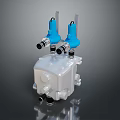 Industrial Mechanical Component With White Main Body Two Blue Valves And Black Connectors