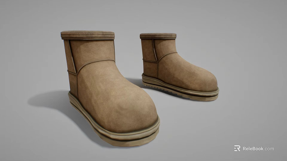 Brown Suede Ankle Boots With Round Toe Cushioned Sole And Classic Design 3d model 