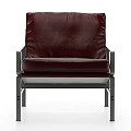 Elegant Modern Burgundy Leather Leisure Chair With Metal Frame And Armrests