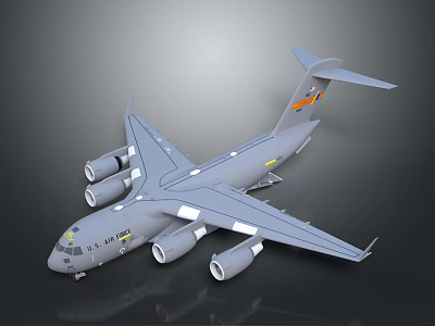 Gray Passenger Aircraft With Four Engines Tail Logo And Large Wing Structure 3d model