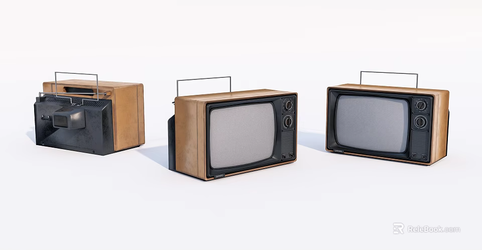 Vintage Televisions With Classic Brown And Black Retro Design 3d model 