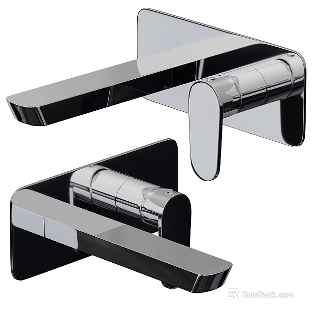 Sleek Modern Bathtub Faucet With Chrome Finish And Wall Mounted Handles 3d model 