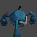 Blue Robot Like Game And Movie Character With Cross X Design Red Eyes Clawed Limbs
