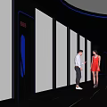 Modern KTV Interior With Neon Lights Reflective Floor Corridor And People Walking