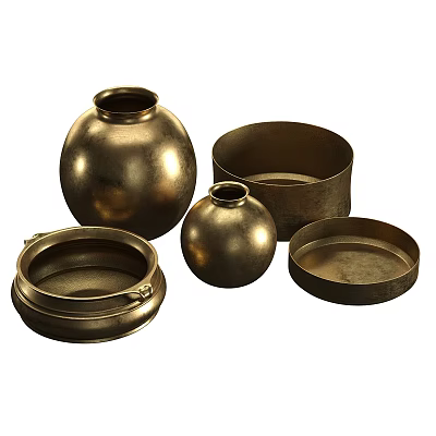 Decorative Ceramic Vessels With Various Round Cylindrical Shapes Handles And Bronze Metallic Finish 3d model