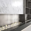 Modern TV Wall Design With Marble Panel And Floating Shelves For Living Room