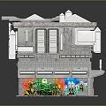 Cartoon Cyberpunk Building Scene With Neon Signs Multi Story Gray Exterior And Graffiti Decorations