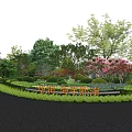 Arboreal Trees Centerpiece In Landscaped Garden With Lush Greenery Flowering Shrubs And Circular Paved Area