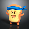 Cute Cartoon Bread Character With Blue Headband Smiling Face And Waving Arms