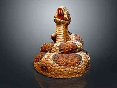Realistic Coiled Snake With Open Mouth And Brown Beige Scales 3d model