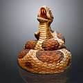 Realistic Coiled Snake With Open Mouth And Brown Beige Scales