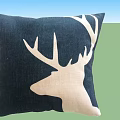 Dark Blue Decorative Pillow For Home Decor With Beige Deer Head Antler Design