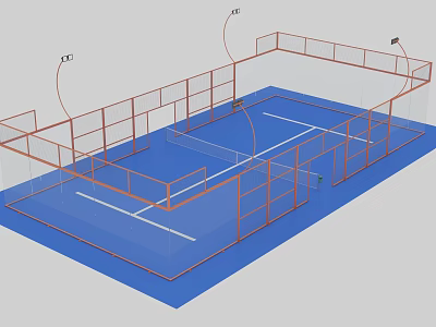 Outdoor Sports Court With Blue Surface Orange Fencing White Lines And Lighting 3d model