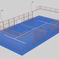 Outdoor Sports Court With Blue Surface Orange Fencing White Lines And Lighting