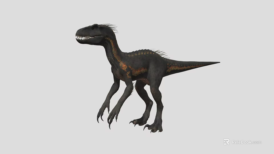Realistic Reptile 3D Model With Black Brown Skin Dorsal Mane Sharp Teeth And Claws 3d model 