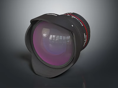 Professional High Definition Camera Lens With Red Ring Lens Hood Purple Coating And Durable Design 3d model